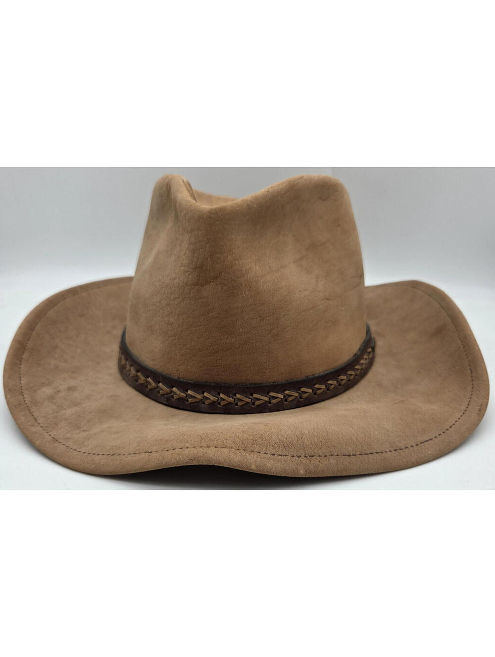 Vtg 1990s Eddy Bros Salmon River Leather Cowboy Ranch Hat USA Made Medium